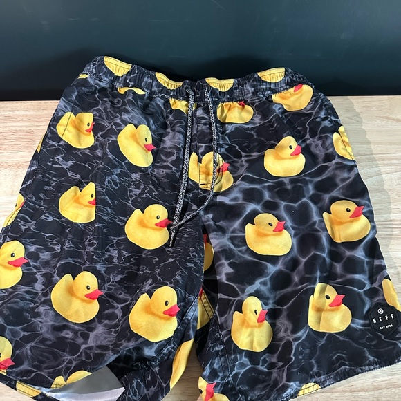 Neff Black Swim Trunks with Yellow Duck Print - Picture 1 of 3